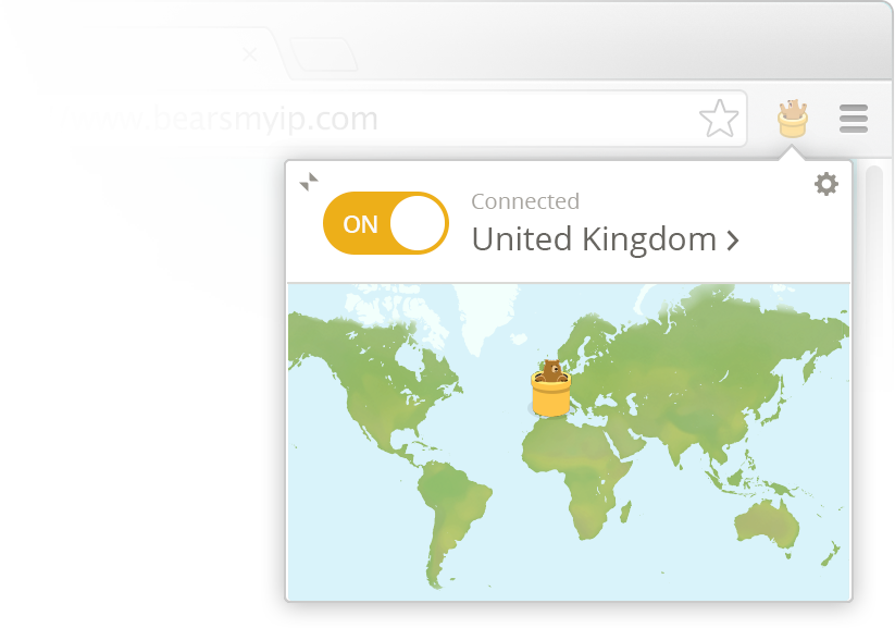 TunnelBear chrome app connected to United Kingdom